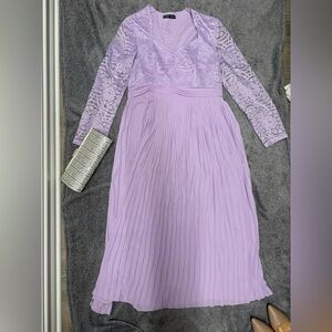 Lavender Lace Dress with Pleated Skirt